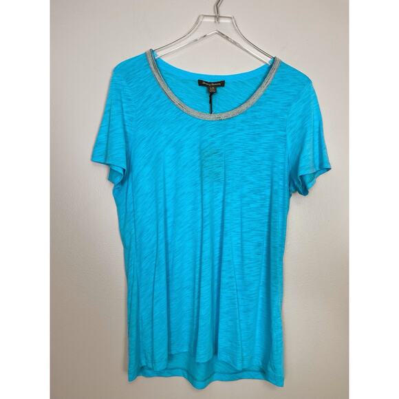 NWT Tommy Bahama Women’s Turquoise Blue Short Sleeve Beaded Neck Top Shirt Large - Picture 1 of 11